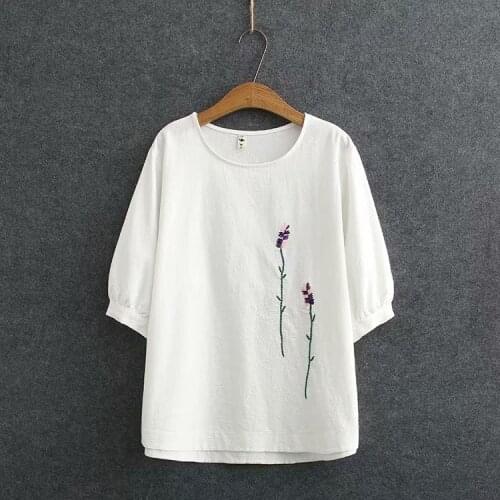 Plus Size XL-4XL Tops Womens T-shirts Floral Embroidery Tops Half Sleeve Fashion Summer Tshirt
