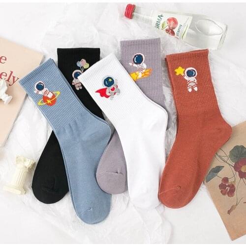 Socks woman crew socks cartoon astronaut street fashion kawaii Harajuku cotton socks Korean sports college style cute socks2021