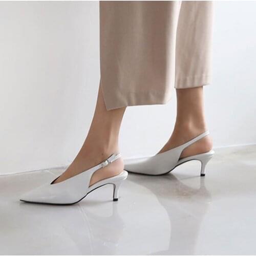 2020 New 5CM Womens Pumps Sweet Elegant Pointed Deep V Mouth Elastic Buckle Slingback Shoes Shallow Mouth Dating Office Wild