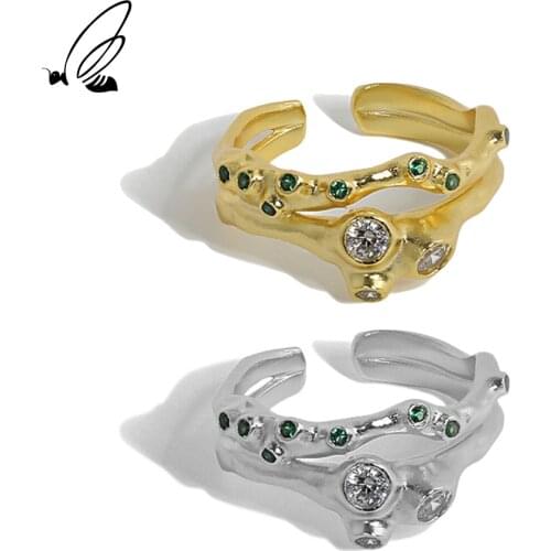 SSTEEL Sterling Silver 925 Irregular Design Zirconite Texture Opening Ring For Women Handmade Boho 2021 Trend Fine Jewellery
