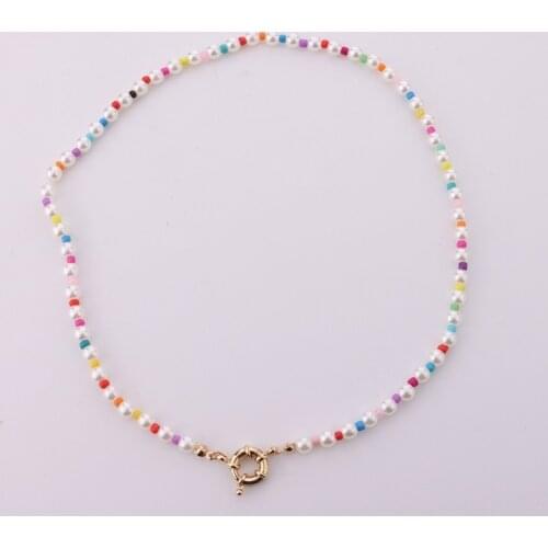 Beads Women Necklaces multicolor Necklace Woman Geometric Artificial pearl chain clavicle Simplicity fashion Alloy oorbellen