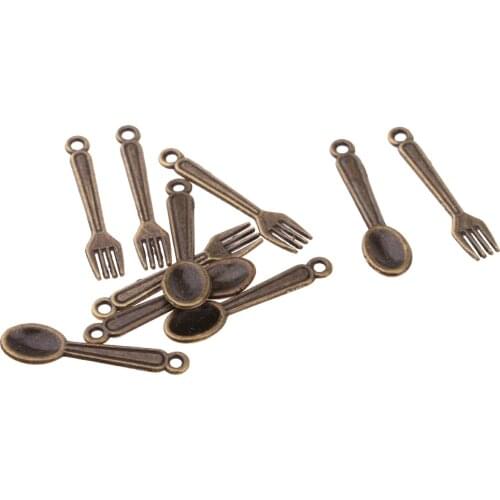 10 Pieces 1:12 Dollhouse Miniature Tableware Forks & Spoon Furniture Kits Bronze