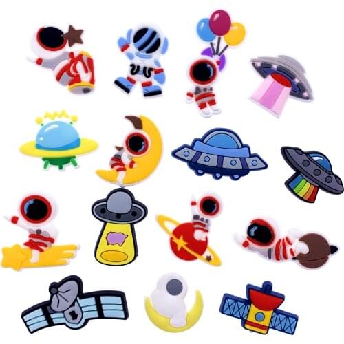 10PCS/Set Soft Cartoon UFO Astronaut PVC Flat Back Accessories Crafts For DIY Boys Scrapbook Jewelry Wristband Making Decor