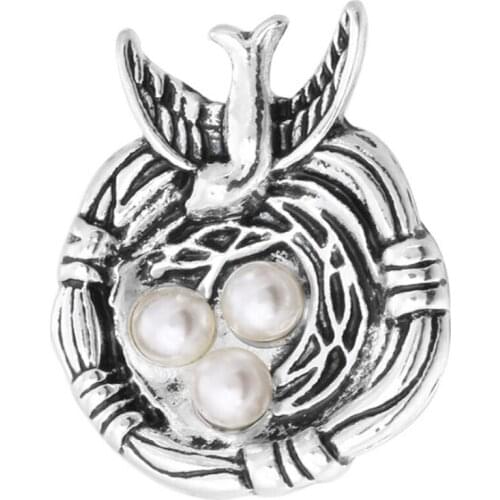 10pcs/lot New Imitation Pearl Egg Bird Snap Jewelry Love MOM Baby Nest Metal Snap Buttons for 18mm Snap Button Bracelet