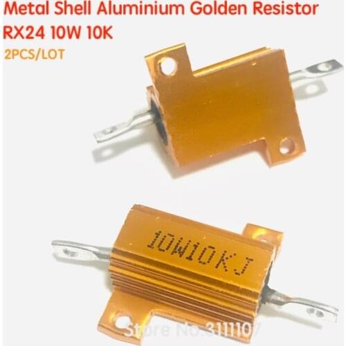 2PCS RX24 10W 10K ohm 10KJ Wire Wound Resistor Metal Shell Aluminium Golden Resistor 10Watt 10K ohm Heatsink Resistance