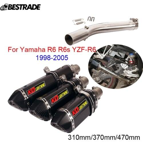 310/370/470mm For Yamaha YZF-R6 1996-2005 Motorcycle Exhaust System Middle Link Pipe Slip On 51mm Silencer Tube Stainless Steel