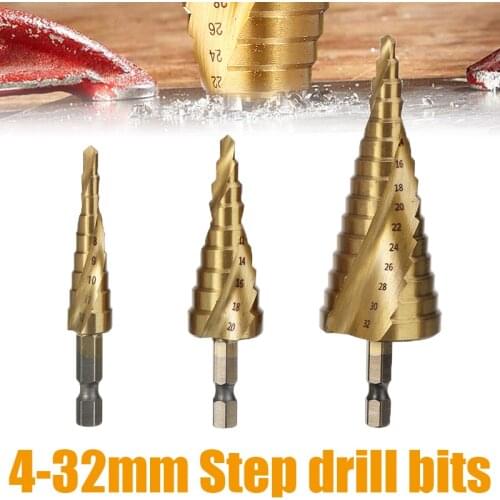 4-32mm Spiral Step Drill Bits 5/9/15Step Pagoda Drill Titanium Coated HSS Step Cone Drill Bit For Wood Steel Drilling Processing