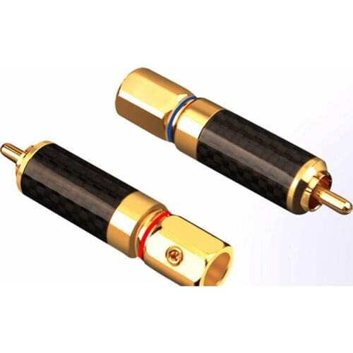 4Pcs 10MM/8MM Hifi Auido AMP Speaker RCA Cable Plug Connector Brass Gold Plated Carbon Fiber RCA Plugs Adapted