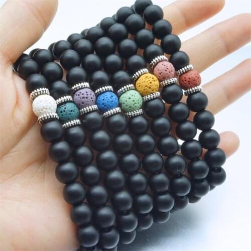 8mm Colourful Volcanic Lava Stone DIY Arom Essential Oil Diffuser Bracelet Black Beads Buddha Yoga Strand Jewelry Women Men