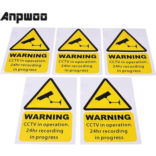ANPWOO 5pcs A Lot New Arrival High-end 5pcs Yellow Window Warning Stickers Signs Decal CCTV In Operation 100mm x 150mm