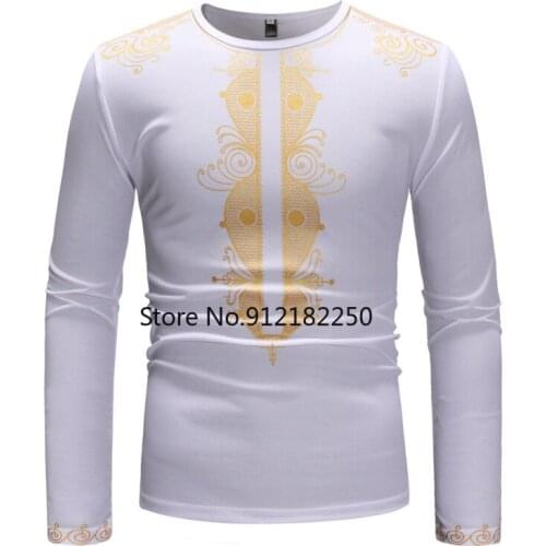 White African Clothes 2021 Brand New African Dashiki Tee Shirt Homme Traditional Men African Clothing Long Sleeve T Shirt Men