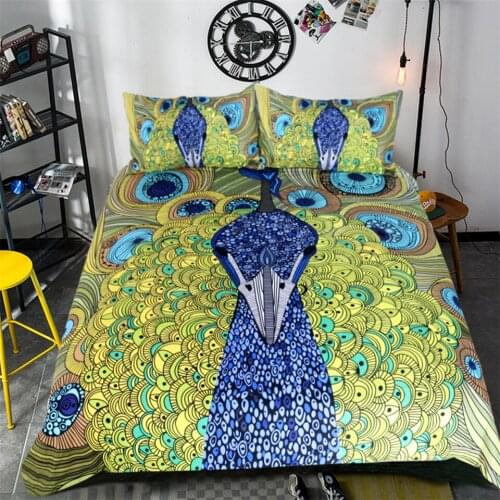 Free shipping gorgeous peacock duvet cover&pillow cases 3pcs bedding twin full queen king size 3d animal home textile