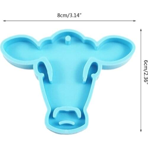 Shiny Cow Head Keychain Epoxy Resin Mold Handmade Key Ring Pendant Silicone Mould DIY Crafts Jewelry Casting Tool