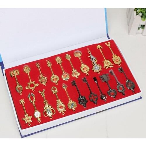 21pcs/set Fairy Tail Lucy Key Keychain Pink Tattoo Heartfilia Sign Of the Zodiac Metal Keychain Christmas