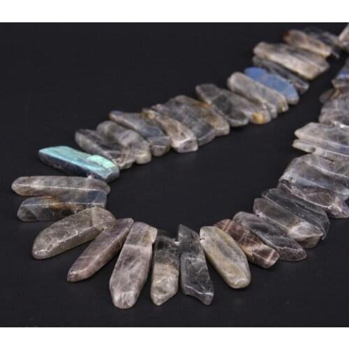15.5 "strand Natural Flash Labradorite Top Drilled Slice Loose Beads,Raw Stone Rectangle Slab Pendants Necklace Jewelry Making