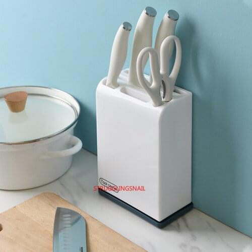 Kitchen Utensil Holder Plastic Knife Block with Drainboard Tableware Cutting Board Storage Rack Shelf Kitchen Organizer