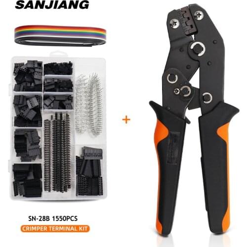 Dupont Crimping Pliers Terminal Crimper Wire Hand Tool Set Terminals Clamp Kit SN-28B 1550Pcs Connectors Wire Stripper