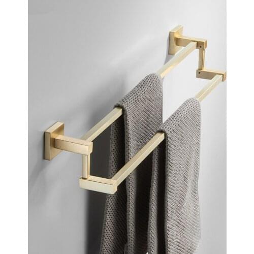 Bathroom Double Towel Bars Brushed Gold Brass 60cm Towel Rack Wall Mounted Bath Hardware Bathroom Accessories Free Shipping