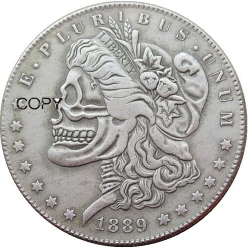 Hobo Morgan Dollar 1889 Skull Zombie Skeleton Different Types , Back Silver Plated Copy Coins