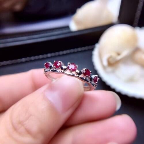 S925 silver Natural red ruby gem ring natural gemstone ring Elegant romantic heart-shaped Row woman girl party gift jewelry