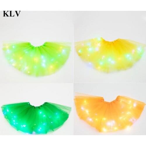 Little Girls LED Light Up Tulle Tutu Skirt Neon Colorful Luminous Kids Princess Party Ballet Dance Layered Short Dress Festival