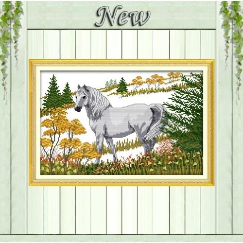 The horse in the forest painting home Decor Counted Printed on canvas Needlework Sets embroidery DMC 11CT 14CT Cross Stitch kits