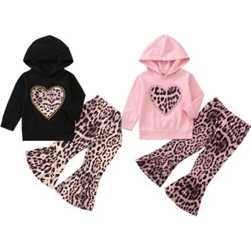 2020 Brand New Baby Girl Clothes Love Print Pullover Hooded Top and Leopard Pants Autumn Set Clothes 0-3 Years