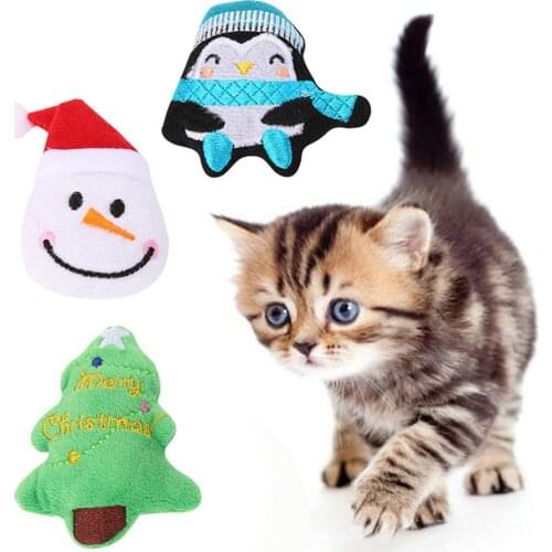 Christmas Tree Snowman Penguin Pet Cat Soft Bite Chew Catnip Interactive Toy