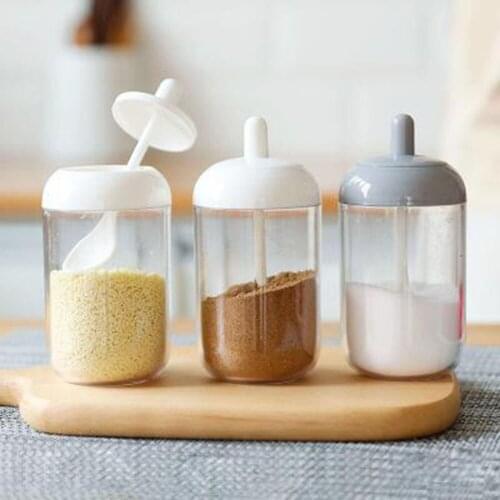 Plastic Spice Salt Pepper Seasoning Jar Kitchen Condiment Bottle with Spoon