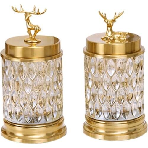 Nordic Luxury Crystal Can Storage Jar Modern Art Elk Ornaments Glass Home Decoration Accessories Tea Coffee Multigrain Candy Jar