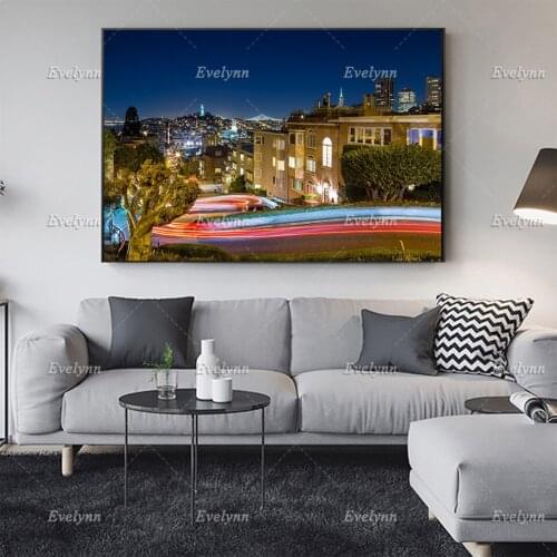 San Fran Crooked Lombard Street Landscape Print - San Francisco City - Wall Art Prints Home Decor Canvas Gift Floating Frame