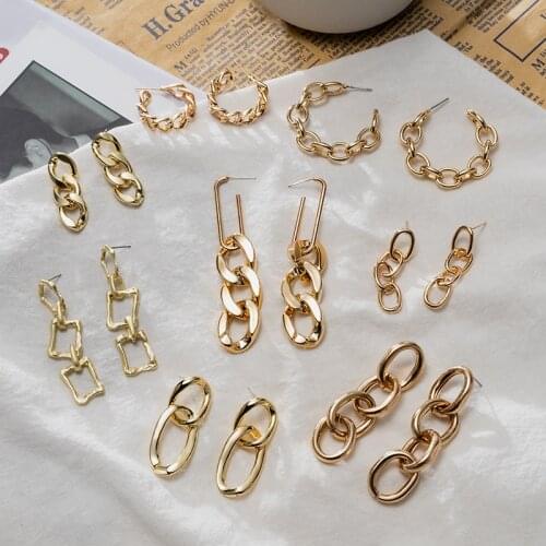New Vintage Gold Silver Color Link Chain Earrings For Women Boho Geometric Simple Long Tassel Drop Earring 2020 kolczyki Jewelry