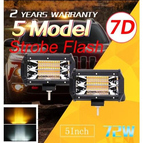 Auxtings 5inch 72w 7D LED light bar 5'' Strobe Flash 5 models White Amber offroad car light 12V 24V for Jeep 4WD Fog Light