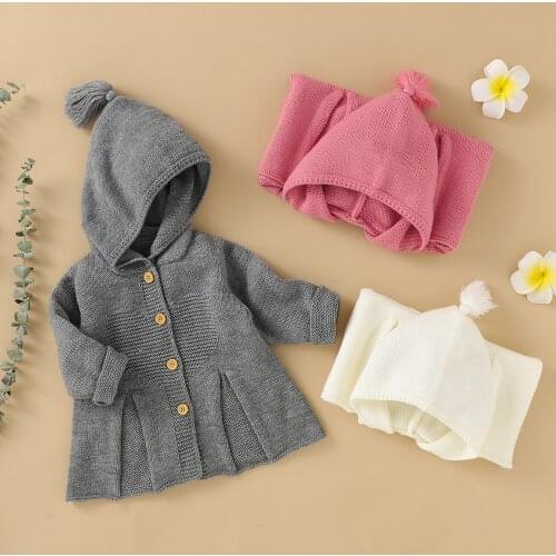 New Autumn Winter Warm Newborn Baby Sweater Solid Hooded Infant Boys Girls Knitted Cardigan Outwear Children Knitwear 0-24M