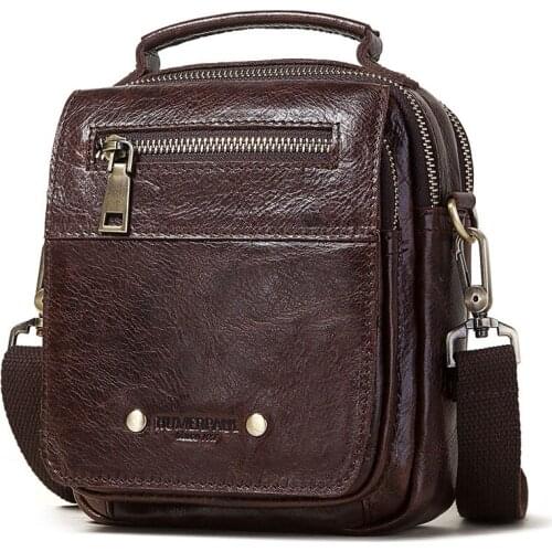 High Quality Mens Leather Messenger Bag, Multi-compartment Cowhide Waist Bag, Mini Mens Bag, Single-shoulder Bag