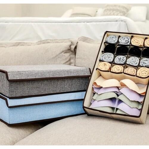 Underwear Storage Box Cotton Linen Bra Socks Sorting Boxes Wardrobe Panties Finishing Organizer Foldable Home Storage Supplies