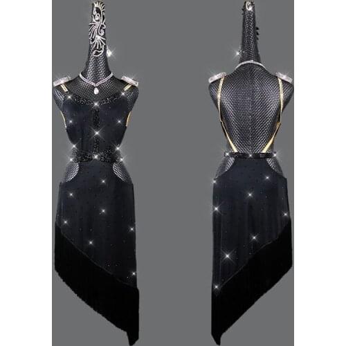 New Latin Dance Dress Latin Skirt Competition Dress Costumes Performing Dress Sparkly Rhinestones Adult Customize Children