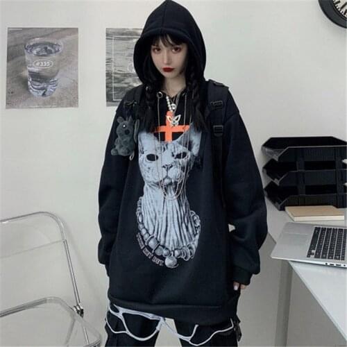 Cate Women Hoodie Streetwear Autumn Oversize Sweatshirt Rock Hoody Female Funny Japan Rock Hip Hop Japan Winter Women Hoodies