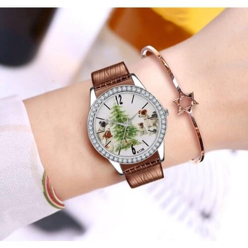 2020 Fashion damen uhren Christmas Gift Printed Dial Belt Inlaid With Diamond Digital Scale Watch women clock montre fille #N03