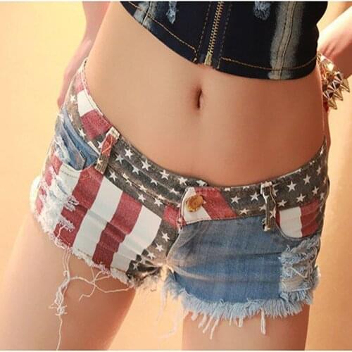 1 pcs Woman hole shorts Summer Pure cotton broken hole jeans Shorts Sexy flag stripe shorts Ladies denim Short Pants