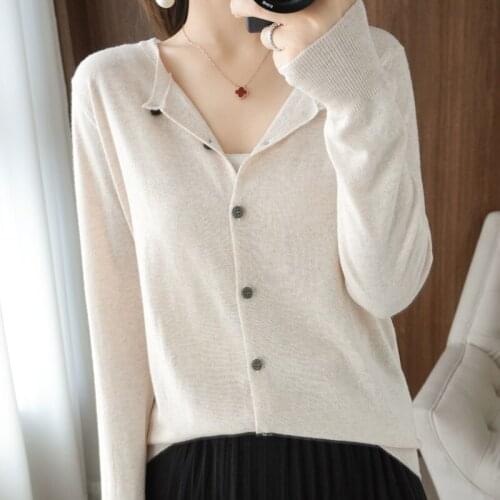 21 O-neck loose and comfortable solid color cardigan long-sleeved knitted cashmere sweater new coat wool sweater Single-breasted