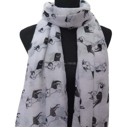 Cute Boston Terrier Dog Puppy Print Womens Scarf Large Size Soft Lightweight