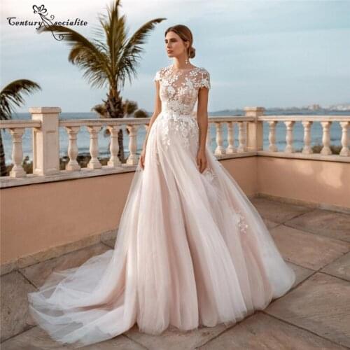 Boho Wedding Dresses 2021 Bridal Gowns Beach Lace Appliques O-Neck Backless Bohemian Bride Dress Plus Size Vestido De Noiva