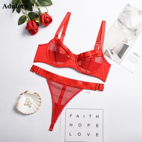 Aduloty Summer New Hot Mesh Splicing Ultra Thin Close Fitting Steel Ring Gathered Erotic Lingerie Womens Underwear Thongs Suit