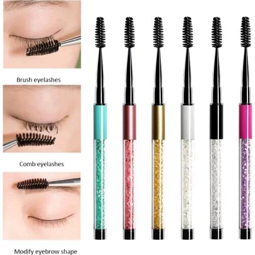 1Pc Double Headed Eyebrow Eyelash Brush with Rhinestone Handle Eyelash Eyebrow Applicators Eyebrows Comb Cosmetic Make Up Brush