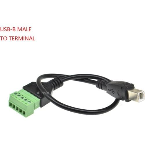 1PCS USB TYPE B MALE PLUG TO Screw TERMINAL 5PIN CONNECTOR WITH 25CM WIRE USB ADAPTER USB B TO TERMINAL