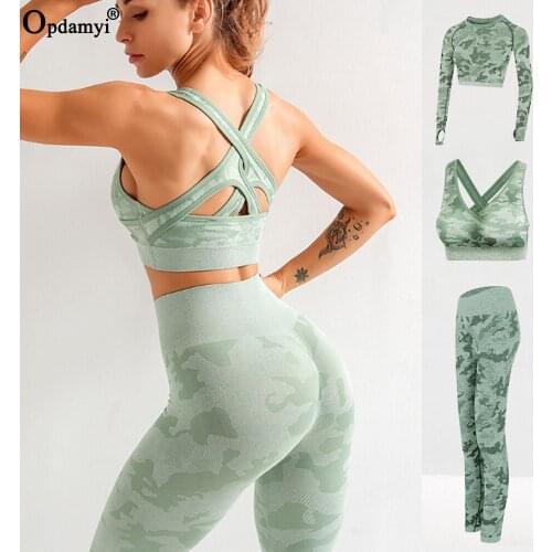 2/3PCS Camouflage Yoga Set Women Seamless Fitness Sport Suit Female High Waist Gym Leggings+Sports Bra Workout Wear Set Clothing