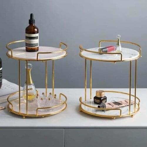 2 Layer Desktop Cosmetics Jewelry Storage Rack Perfume Lipstick Make up Organizer Box Dessert Cake Display Stand Nordic Marble