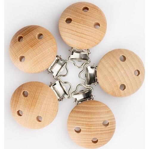 5pcs Metal Wooden Baby Pacifier Clips Holder Soother Pacifier Solid Color Infant Dummy Clips for Baby Clasps Holders Accessories