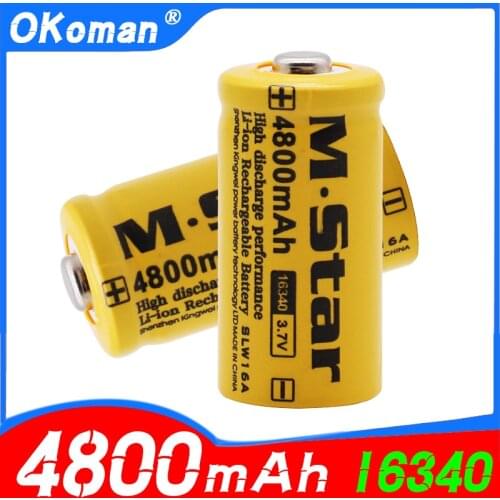 Large capacity 4800mAh rechargeable 3.7V Li-ion 16340 batteries CR123A battery for LED flashlight for 16340 CR123A battery